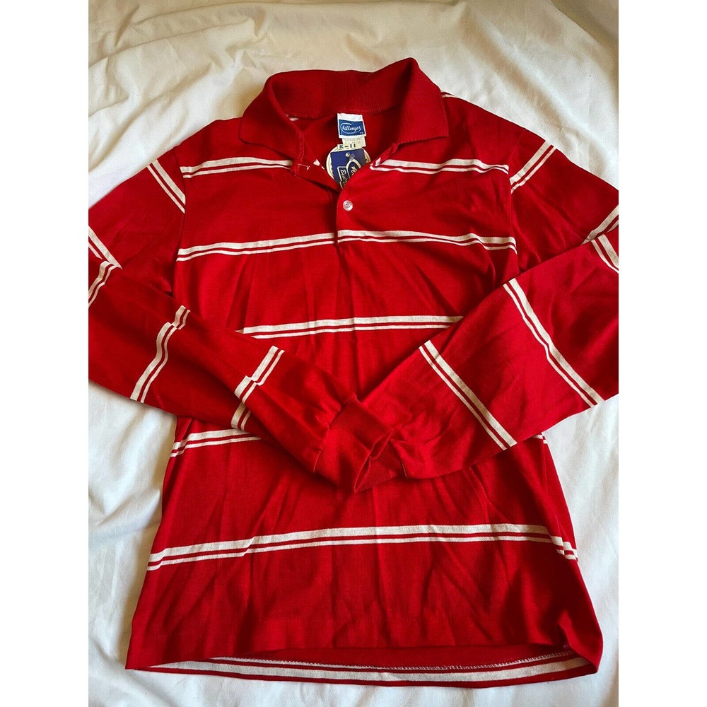 Vintage 70s 80s Kids Childrens Boy Stripe Red Polo Long Sleeve T Shirt New W Tag